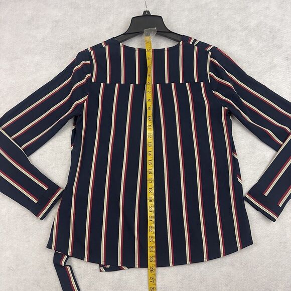 Misguided Blouse Womens Size 10 Striped V Neck Surplice Wrap Long Sleeve Top - Picture 8 of 12